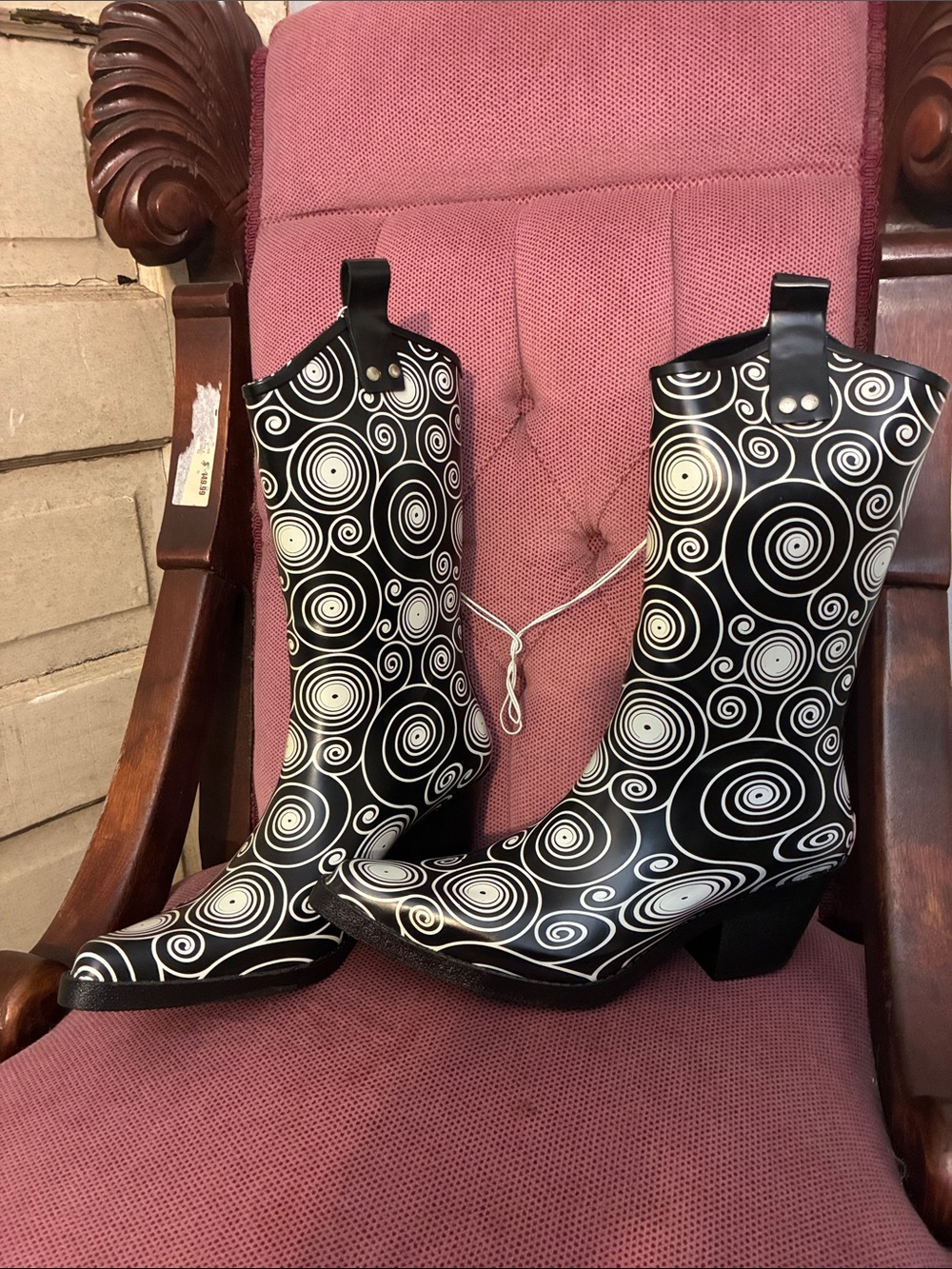 Black and White Swirl Rain Boots for Women - Picture 2 of 4